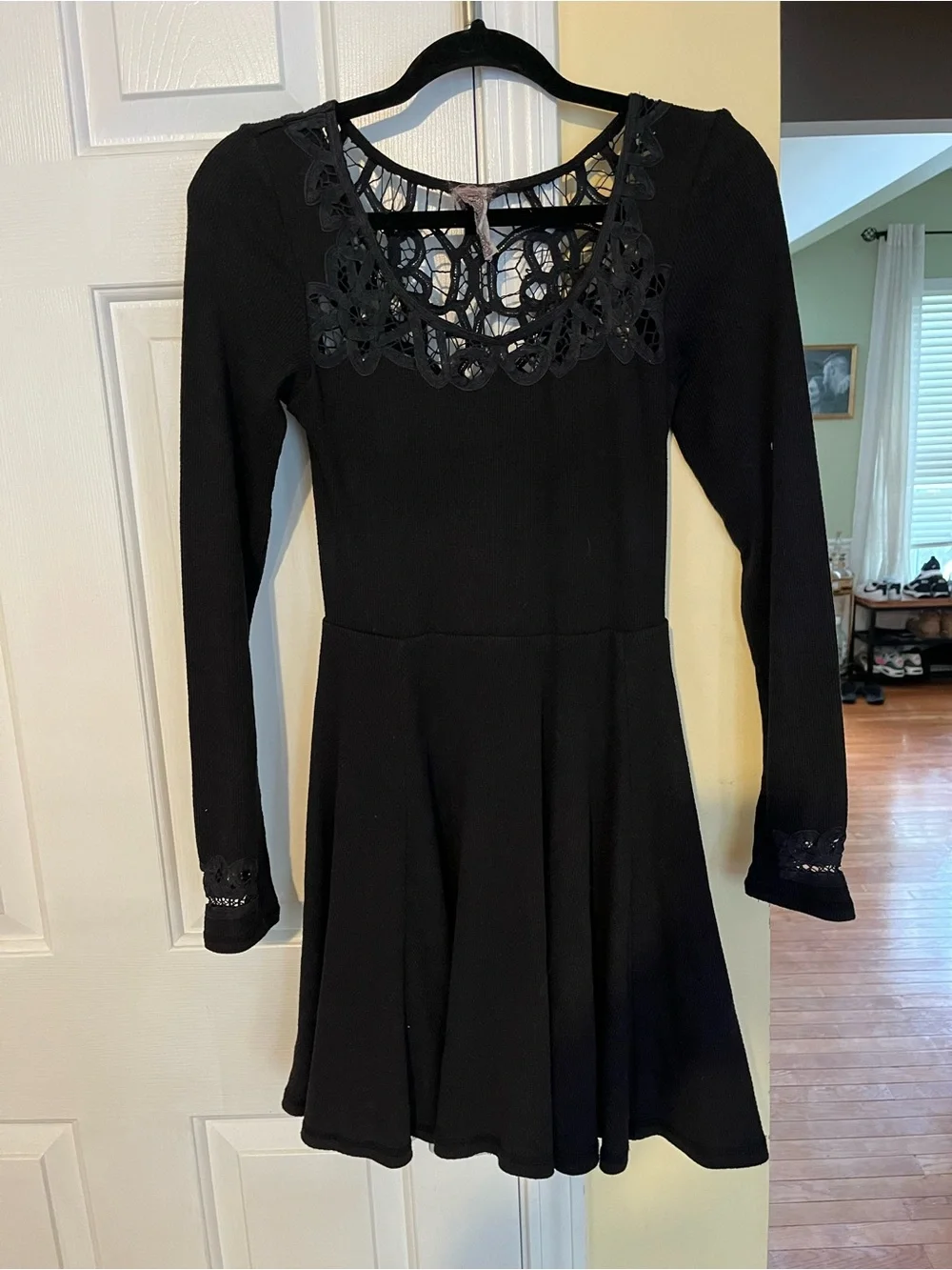 Free people skater dress Lace-Back Long Sleeve Swing Dress - Black